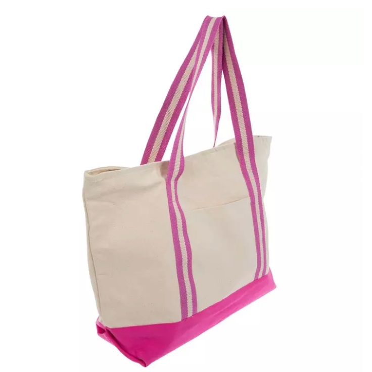 Pink/Natural Canvas Tote Bag