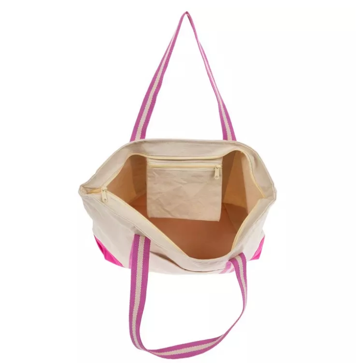 Pink/Natural Canvas Tote Bag