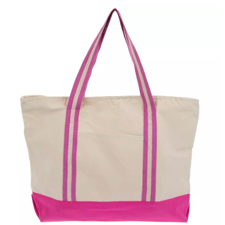 Pink/Natural Canvas Tote Bag