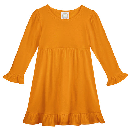 Long Sleeve Ruffle Dress - Orange